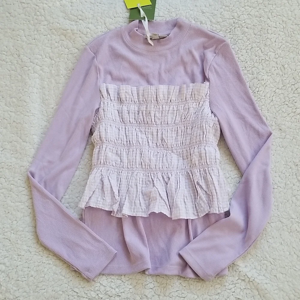 Sandy Liang x Target Smocked Gingham Long Sleeve Mock Turtleneck T-Shirt - Picture 4 of 5